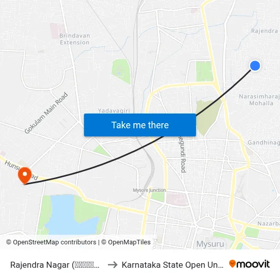 Rajendra Nagar (ರಾಜೇಂದ್ರ ನಗರ) to Karnataka State Open University map