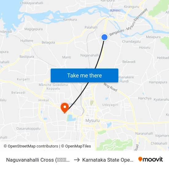 Naguvanahalli Cross (ನಗುವನಹಳ್ಳಿ ಕ್ರಾಸ್) to Karnataka State Open University map