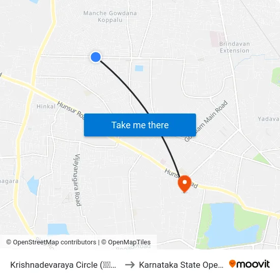 Krishnadevaraya Circle (ಕೃಷ್ಣದೇವರಾಯ ವೃತ್ತ) to Karnataka State Open University map