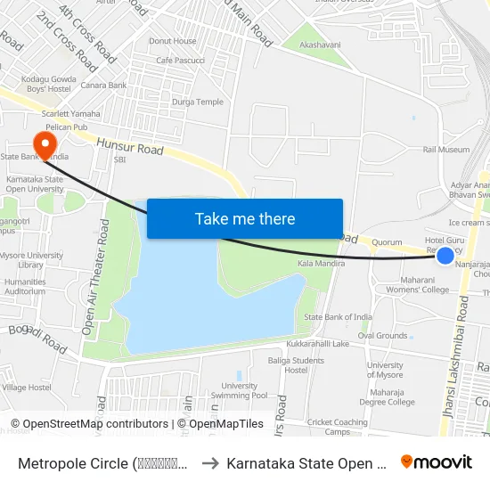 Metropole Circle (ಮೆಟ್ರೋಪೋಲ್ ವೃತ್ತ) to Karnataka State Open University map