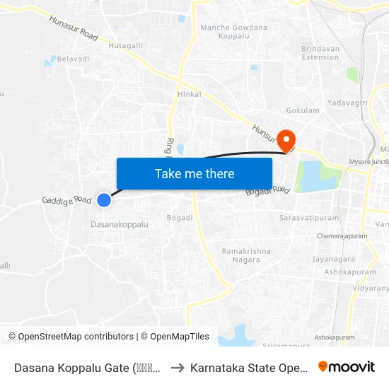 Dasana Koppalu Gate (ದಾಸನ ಕೊಪ್ಪಲು ಗೇಟ್) to Karnataka State Open University map