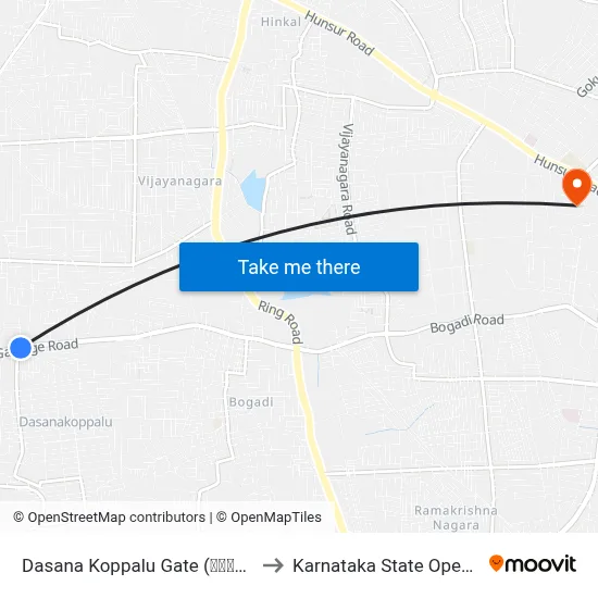 Dasana Koppalu Gate (ದಾಸನ ಕೊಪ್ಪಲು ಗೇಟ್) to Karnataka State Open University map