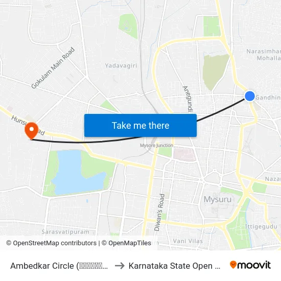 Ambedkar Circle (ಅಂಬೇಡ್ಕರ್ ವೃತ್ತ) to Karnataka State Open University map