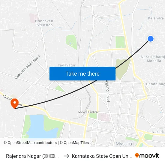 Rajendra Nagar (ರಾಜೇಂದ್ರ ನಗರ) to Karnataka State Open University map