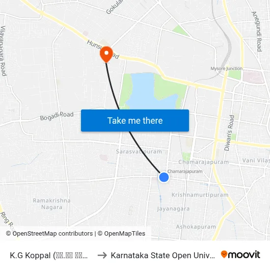 K.G Koppal (ಕೆ.ಜಿ ಕೊಪ್ಪಲು) to Karnataka State Open University map