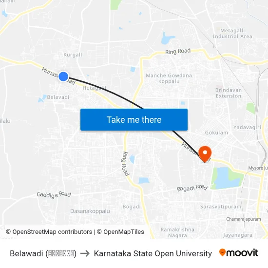 Belawadi (ಬೆಳವಾಡಿ) to Karnataka State Open University map