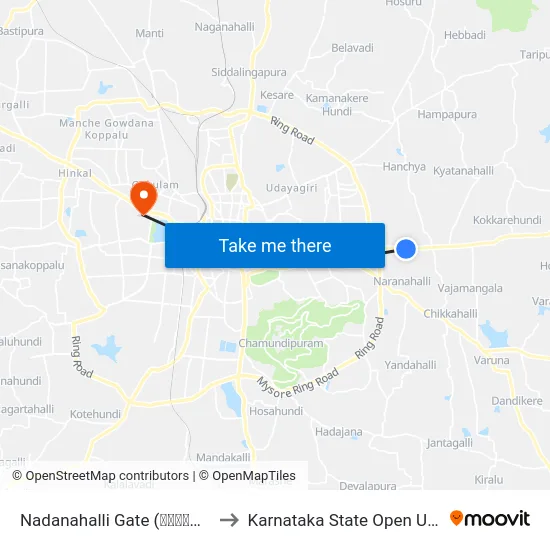 Nadanahalli Gate (ನದನಹಳ್ಳಿ ಗೇಟ್) to Karnataka State Open University map