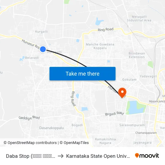Daba Stop (ಡಾಬಾ ನಿಲ್ದಾಣ) to Karnataka State Open University map