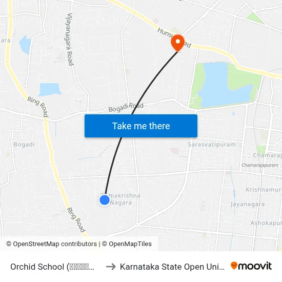 Orchid School (ಆರ್ಕಿಡ್ ಶಾಲೆ) to Karnataka State Open University map