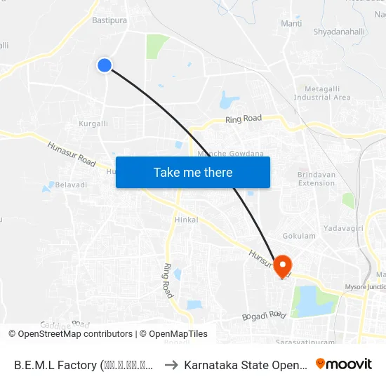 B.E.M.L Factory (ಬಿ.ಇ.ಎಂ.ಎಲ್ ಫ್ಯಾಕ್ಟರಿ) to Karnataka State Open University map