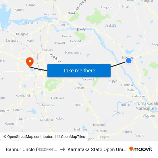 Bannur Circle (ಬನ್ನೂರು ವೃತ್ತ) to Karnataka State Open University map