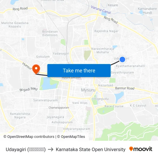 Udayagiri (ಉದಯಗಿರಿ) to Karnataka State Open University map