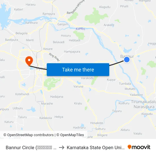 Bannur Circle (ಬನ್ನೂರು ವೃತ್ತ) to Karnataka State Open University map