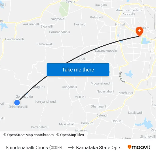 Shindenahalli Cross (ಶಿಂಡೇನಹಳ್ಳಿ ಕ್ರಾಸ್) to Karnataka State Open University map