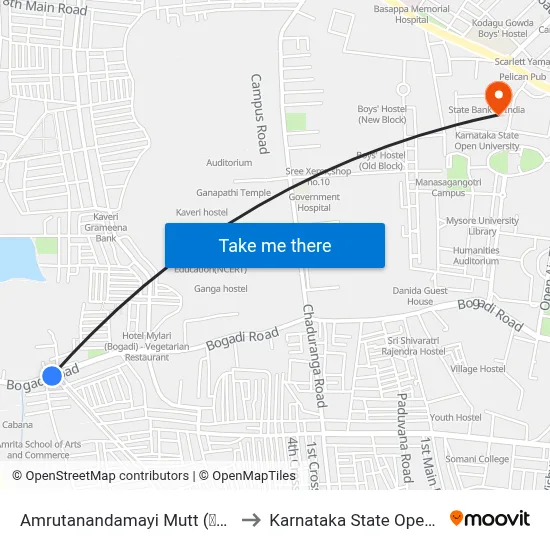 Amrutanandamayi Mutt (ಅಮೃತಾನಂದ ಮಯೀ ಮಠ) to Karnataka State Open University map