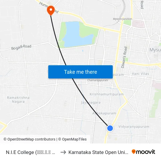 N.I.E College (ಎನ್.ಐ.ಇ ಕಾಲೇಜು) to Karnataka State Open University map
