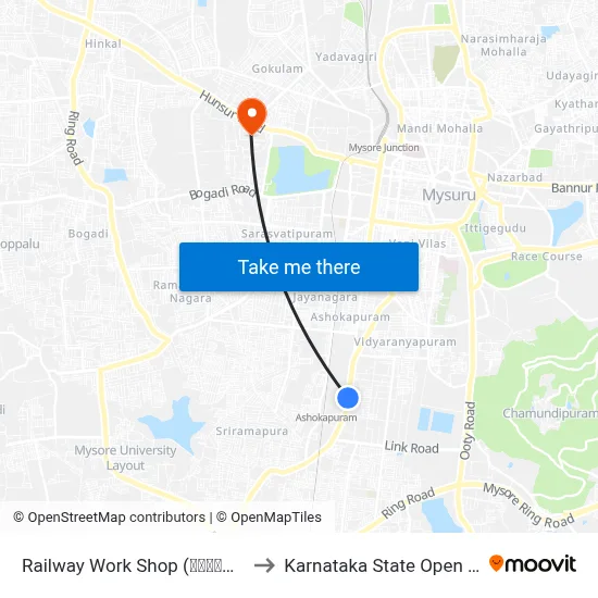 Railway Work Shop (ರೈಲ್ವೇ ವರ್ಕ್‌‌ಶಾಪ್) to Karnataka State Open University map