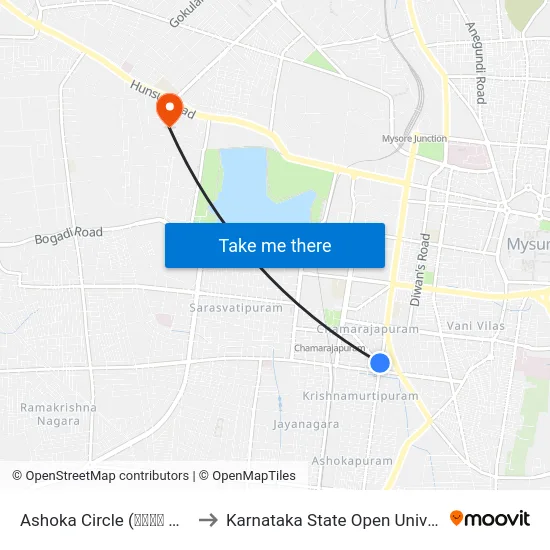 Ashoka Circle (ಅಶೋಕ ವೃತ್ತ) to Karnataka State Open University map