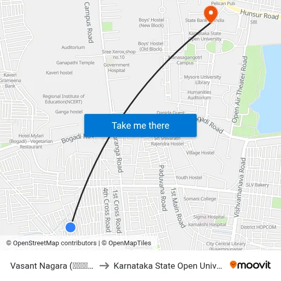 Vasant Nagara (ವಸಂತ ನಗರ) to Karnataka State Open University map