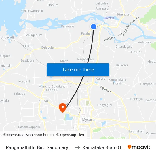 Ranganathittu Bird Sanctuary (ರಂಗನತಿಟ್ಟು ಪಕ್ಷಿಧಾಮ) to Karnataka State Open University map