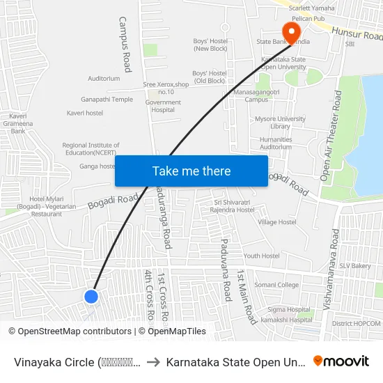 Vinayaka Circle (ವಿನಾಯಕ ವೃತ್ತ) to Karnataka State Open University map
