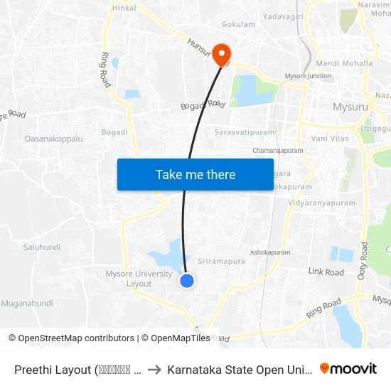 Preethi Layout (ಪ್ರೀತಿ ಲೇಔಟ್) to Karnataka State Open University map