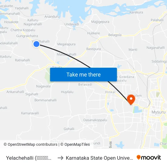 Yelachehalli (ಯಲಚೇಹಳ್ಳಿ) to Karnataka State Open University map