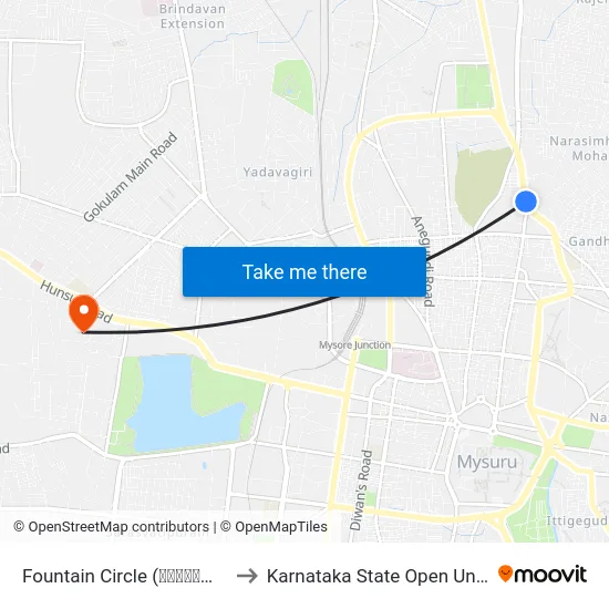 Fountain Circle (ಫೌಂಟೈನ್ ವೃತ್ತ) to Karnataka State Open University map