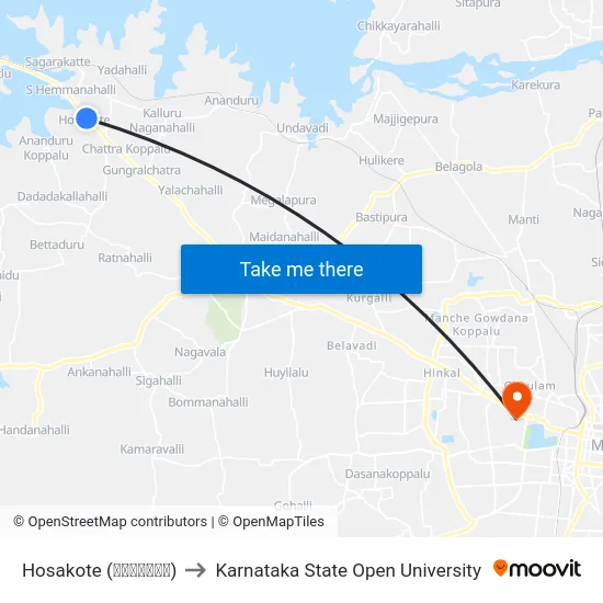 Hosakote (ಹೊಸಕೋಟೆ) to Karnataka State Open University map