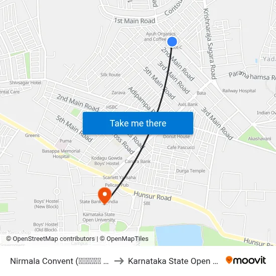 Nirmala Convent (ನಿರ್ಮಲ ಕಾನ್ವೆಂಟ್) to Karnataka State Open University map