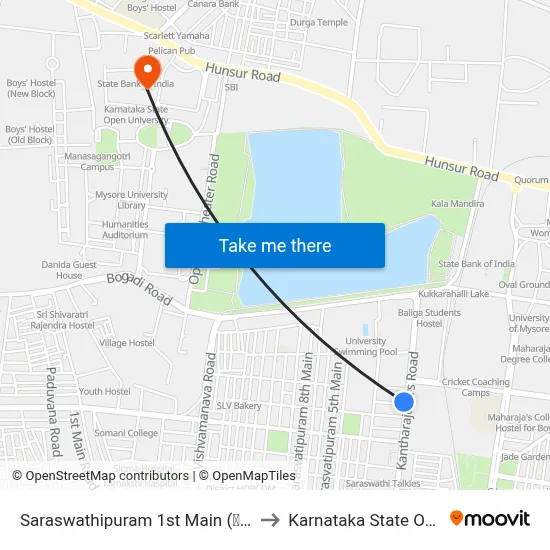 Saraswathipuram 1st Main (ಸರಸ್ವತಿ ಪುರಂ 1ನೇ ಮೈನ್) to Karnataka State Open University map