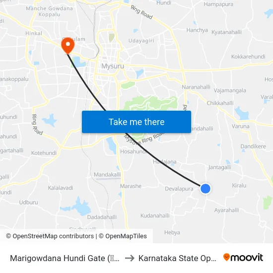 Marigowdana Hundi Gate (ಮರಿಗೌಡನಹುಂಡಿ ಗೇಟ್) to Karnataka State Open University map