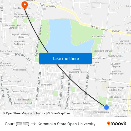 Court (ಕೋರ್ಟ್‌) to Karnataka State Open University map