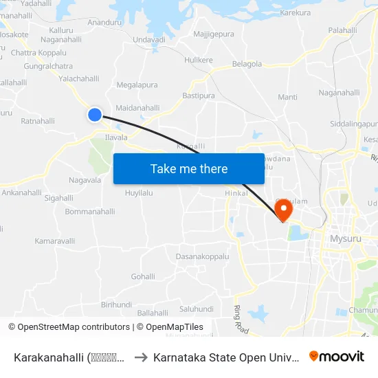 Karakanahalli (ಕರಕನಹಳ್ಳಿ) to Karnataka State Open University map