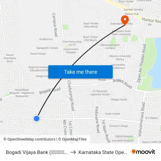 Bogadi Vijaya Bank (ಬೋಗಾದಿ ವಿಜಯ ಬ್ಯಾಂಕ್) to Karnataka State Open University map