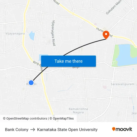 Bank Colony to Karnataka State Open University map