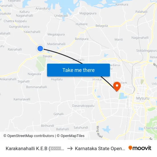 Karakanahalli K.E.B (ಕರಕನಹಳ್ಳಿ ಕೆ.ಇ.ಬಿ) to Karnataka State Open University map