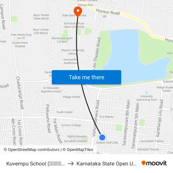 Kuvempu School (ಕುವೆಂಪು ಶಾಲೆ) to Karnataka State Open University map