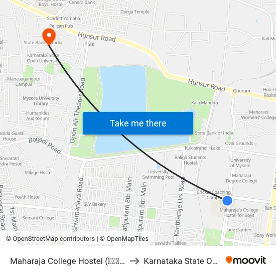 Maharaja College Hostel (ಮಹಾರಾಜ ಕಾಲೇಜು ಹಾಸ್ಟೆಲ್) to Karnataka State Open University map
