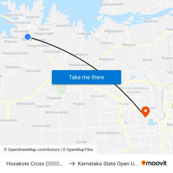 Hosakote Cross (ಹೊಸಕೋಟೆ ಕ್ರಾಸ್) to Karnataka State Open University map