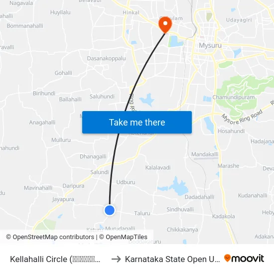 Kellahalli Circle (ಕೆಲ್ಲಹಳ್ಳಿ ವೃತ್ತ) to Karnataka State Open University map