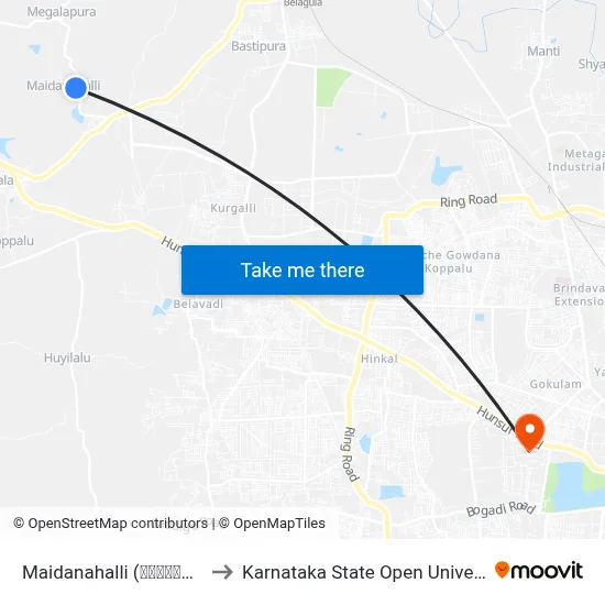 Maidanahalli (ಮೈದನಹಳ್ಳಿ) to Karnataka State Open University map