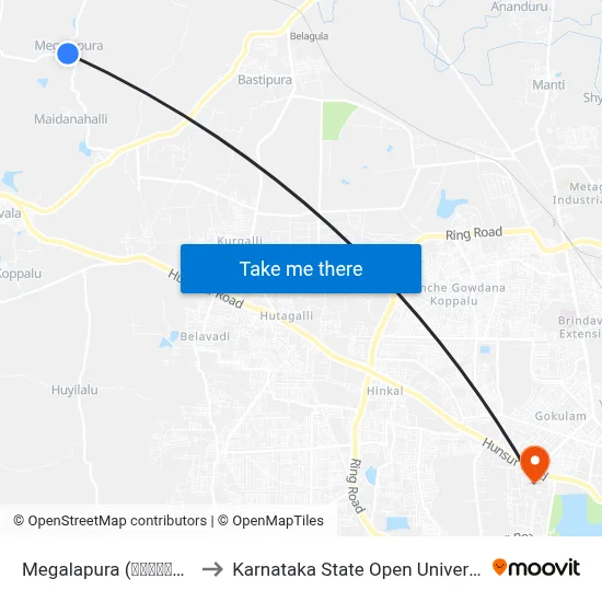 Megalapura (ಮೇಘಲಾಪುರ) to Karnataka State Open University map