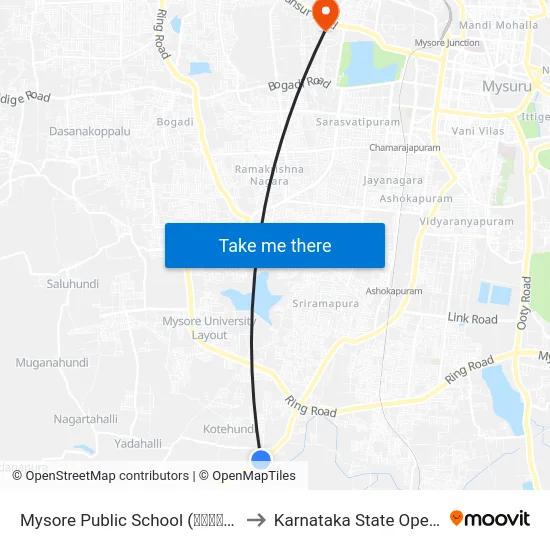 Mysore Public School (ಮೈಸೂರು ಪಬ್ಲಿಕ್ ಶಾಲೆ) to Karnataka State Open University map
