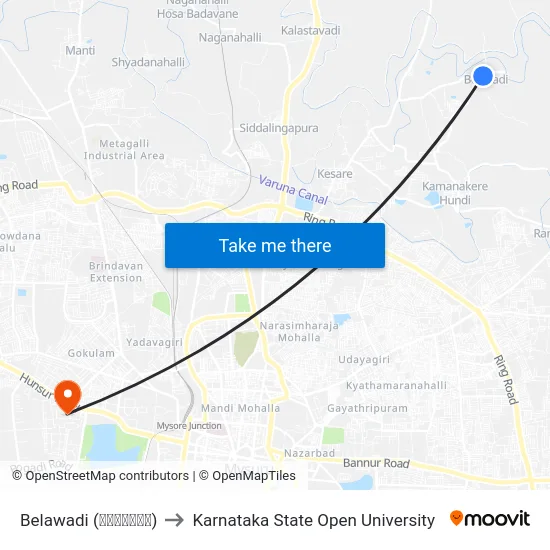 Belawadi (ಬೆಳವಾಡಿ) to Karnataka State Open University map