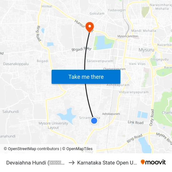 Devaiahna Hundi (ದೇವಯ್ಯನ ಹುಂಡಿ) to Karnataka State Open University map