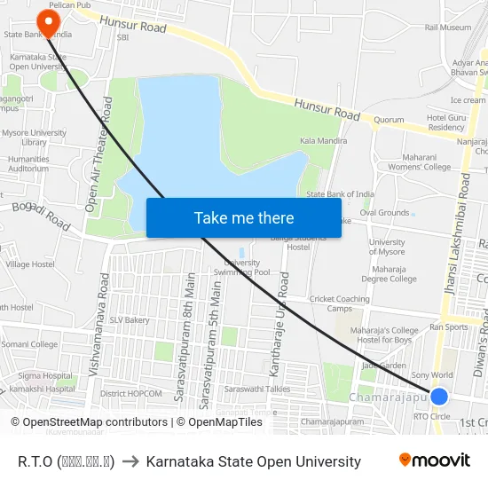 R.T.O (ಆರ್.ಟಿ.ಓ) to Karnataka State Open University map