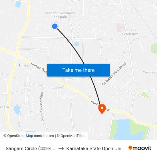 Sangam Circle (ಸಂಗಮ್ ವೃತ್ತ) to Karnataka State Open University map