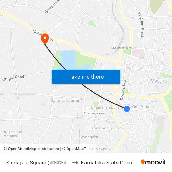 Siddappa Square (ಸಿದ್ದಪ್ಪ ಸ್ಕ್ವೇರ್) to Karnataka State Open University map