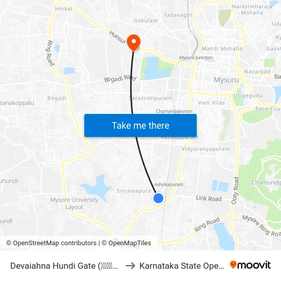 Devaiahna Hundi Gate (ದೇವಯ್ಯನ ಹುಂಡಿ ಗೇಟ್) to Karnataka State Open University map